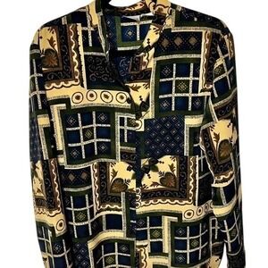 Vintage Geometric Print Button-down